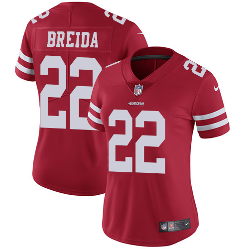 Nike 49ers #22 Matt Breida Red Team Color Women's Stitched NFL Vapor Untouchable Limited Jersey