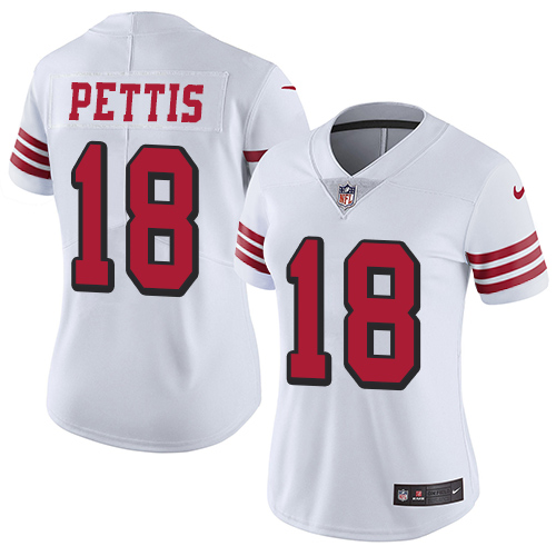 Nike 49ers #18 Dante Pettis White Rush Women's Stitched NFL Vapor Untouchable Limited Jersey
