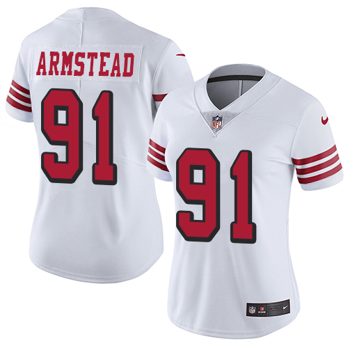 Nike 49ers #91 Arik Armstead White Rush Women's Stitched NFL Vapor Untouchable Limited Jersey