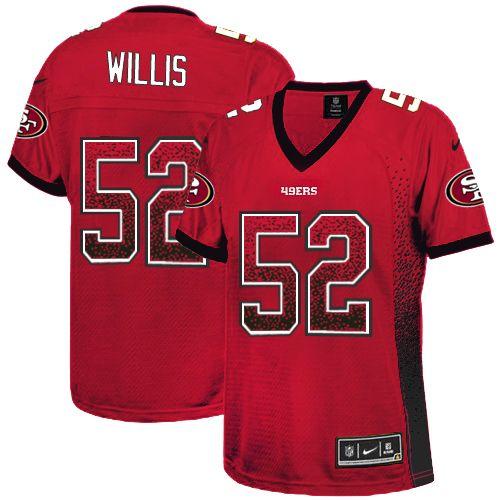 Nike 49ers #52 Patrick Willis Red Team Color Women's Stitched NFL Elite Drift Fashion Jersey