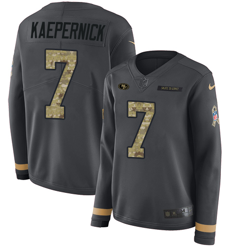 Nike 49ers #7 Colin Kaepernick Anthracite Salute to Service Women's Stitched NFL Limited Therma Long Sleeve Jersey Nike 49ers #7 Colin Kaepernick Anthracite Salute to Service Women's Stitched NFL Limited Therma Long Sleeve Jersey