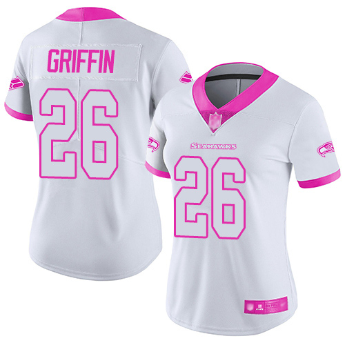 Nike Seahawks #26 Shaquem Griffin White/Pink Women's Stitched NFL Limited Rush Fashion Jersey