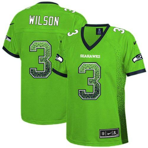 Nike Seahawks #3 Russell Wilson Green Women's Stitched NFL Elite Drift Fashion Jersey