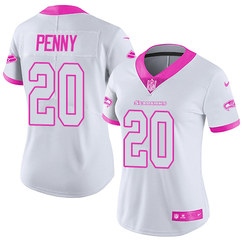 Nike Seahawks #20 Rashaad Penny White/Pink Women's Stitched NFL Limited Rush Fashion Jersey Nike Seahawks #20 Rashaad Penny White/Pink Women's Stitched NFL Limited Rush Fashion Jersey