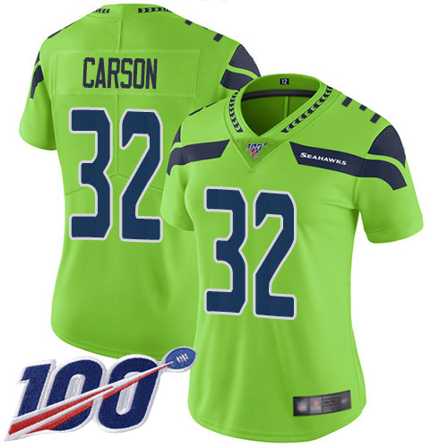 Nike Seahawks #32 Chris Carson Green Women's Stitched NFL Limited Rush 100th Season Jersey