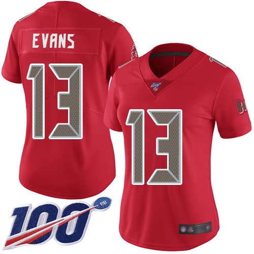 Nike Buccaneers #13 Mike Evans Red Women's Stitched NFL Limited Rush 100th Season Jersey