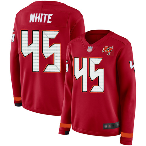 Nike Buccaneers #45 Devin White Red Team Color Women's Stitched NFL Limited Therma Long Sleeve Jersey