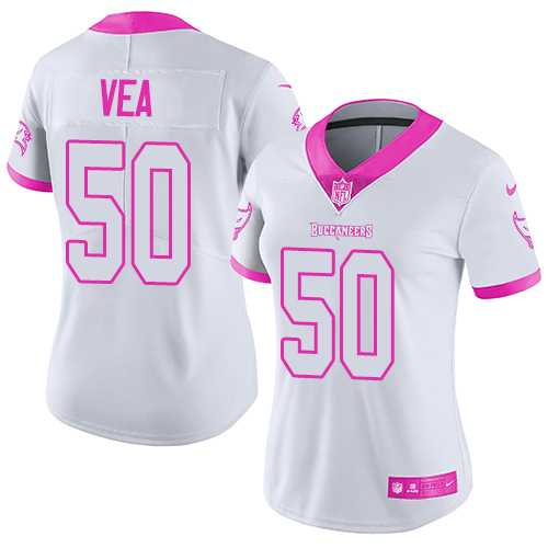 Nike Buccaneers #50 Vita Vea White/Pink Women's Stitched NFL Limited Rush Fashion Jersey