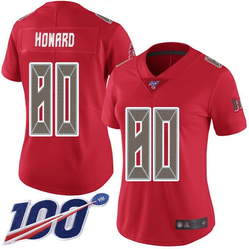 Nike Buccaneers #80 O. J. Howard Red Women's Stitched NFL Limited Rush 100th Season Jersey
