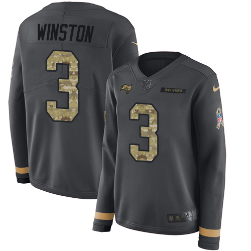 Nike Buccaneers #3 Jameis Winston Anthracite Salute to Service Women's Stitched NFL Limited Therma Long Sleeve Jersey