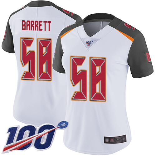 Nike Buccaneers #58 Shaquil Barrett White Women's Stitched NFL 100th Season Vapor Limited Jersey