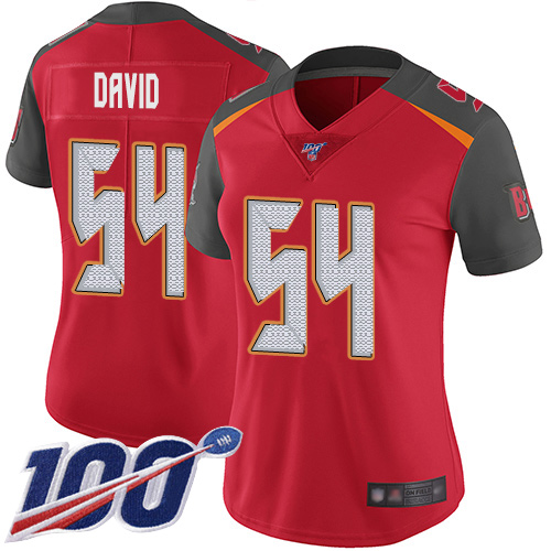 Nike Buccaneers #54 Lavonte David Red Team Color Women's Stitched NFL 100th Season Vapor Limited Jersey