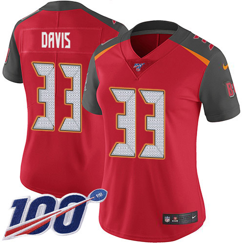 Nike Buccaneers #33 Carlton Davis III Red Team Color Women's Stitched NFL 100th Season Vapor Limited Jersey