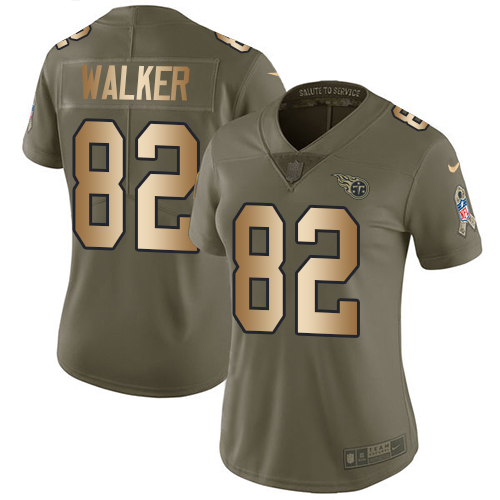 Nike Titans #82 Delanie Walker Olive/Gold Women's Stitched NFL Limited 2017 Salute to Service Jersey
