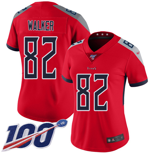 Nike Titans #82 Delanie Walker Red Women's Stitched NFL Limited Inverted Legend 100th Season Jersey