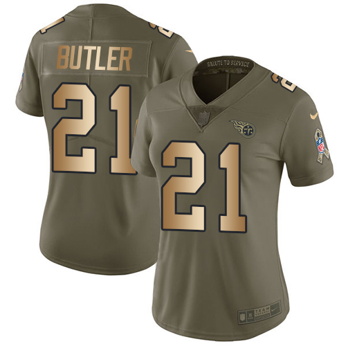 Nike Titans #21 Malcolm Butler Olive/Gold Women's Stitched NFL Limited 2017 Salute to Service Jersey