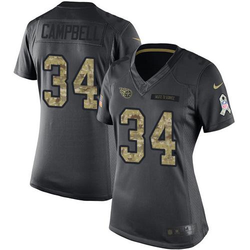 Nike Titans #34 Earl Campbell Black Women's Stitched NFL Limited 2016 Salute to Service Jersey