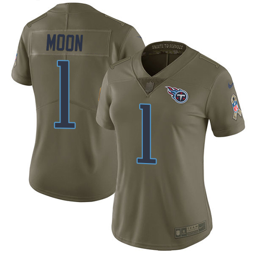 Nike Titans #1 Warren Moon Olive Women's Stitched NFL Limited 2017 Salute to Service Jersey