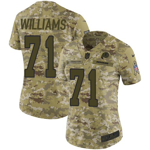 Nike Redskins #71 Trent Williams Camo Women's Stitched NFL Limited 2018 Salute to Service Jersey