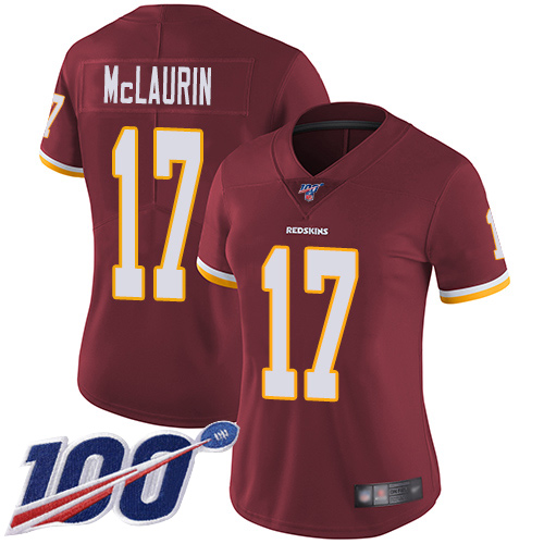 Nike Redskins #17 Terry McLaurin Burgundy Red Team Color Women's Stitched NFL 100th Season Vapor Limited Jersey