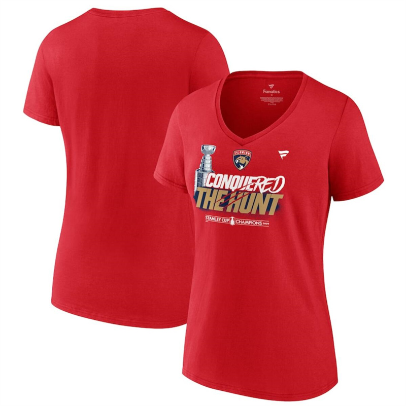 Women's Florida Panthers Red 2024 Stanley Cup Champions Celebration V-Neck T-Shirt