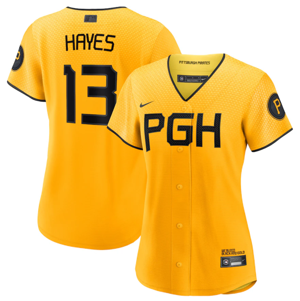 Women's Pittsburgh Pirates #13 Ke'Bryan Hayes Gold 2023 City Connect Stitched Jersey