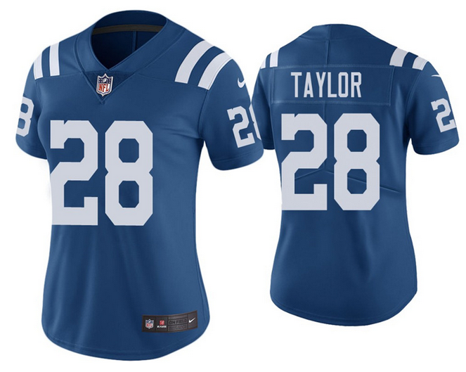 Women's Indianapolis Colts #28 Jonathan Taylor Blue Vapor Untouchable Limited Stitched Jersey(Run Small)