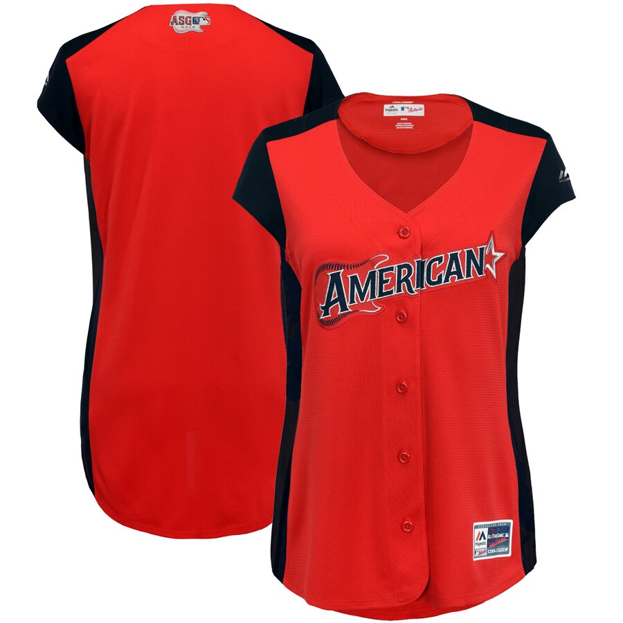 American League Blank Majestic Women's 2019 MLB All-Star Game Workout Team Jersey Red Navy