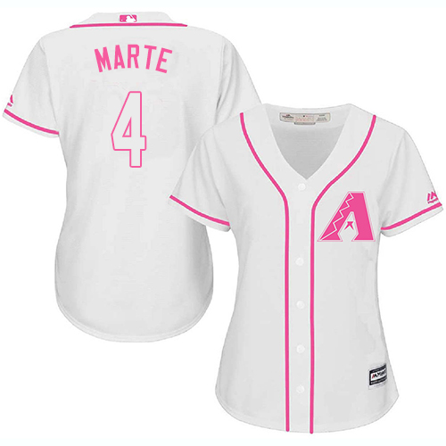 Diamondbacks #4 Ketel Marte White/Pink Fashion Women's Stitched MLB Jersey
