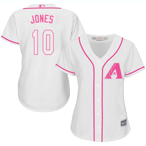 Diamondbacks #10 Adam Jones White/Pink Fashion Women's Stitched MLB Jersey