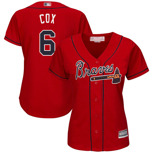 Braves #6 Bobby Cox Red Alternate Women's Stitched MLB Jersey