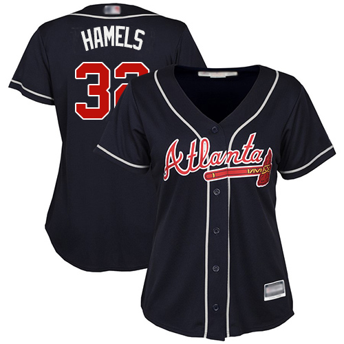 Braves #32 Cole Hamels Navy Blue Alternate Women's Stitched MLB Jersey