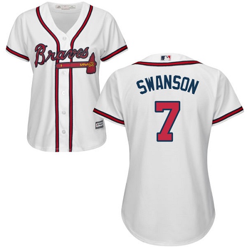 Braves #7 Dansby Swanson White Home Women's Stitched MLB Jersey