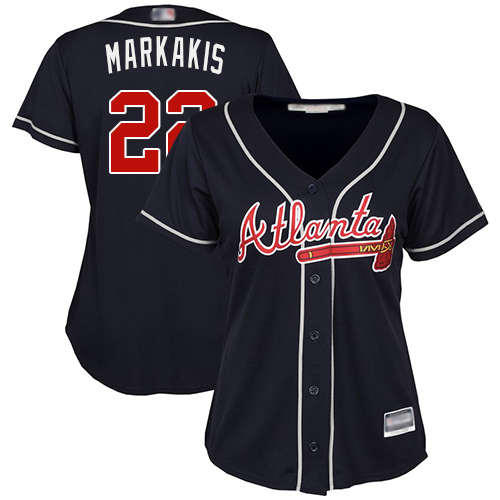 Braves #22 Nick Markakis Navy Blue Alternate Women's Stitched MLB Jersey