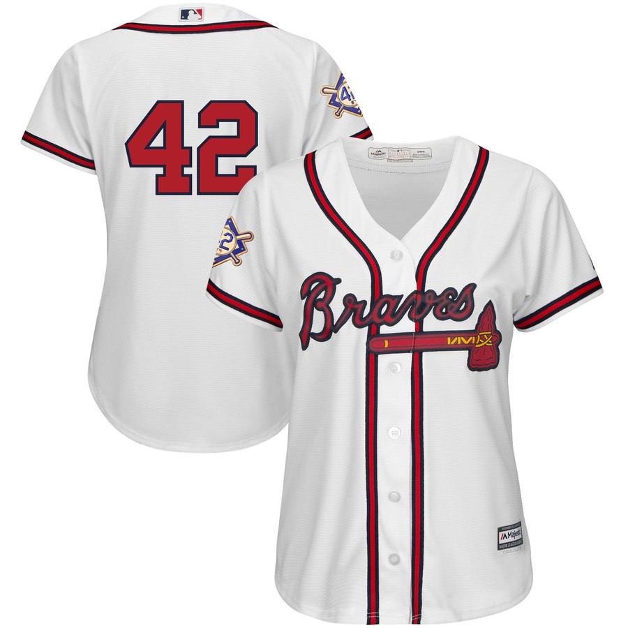 Atlanta Braves #42 Majestic Women's 2019 Jackie Robinson Day Official Cool Base Jersey White