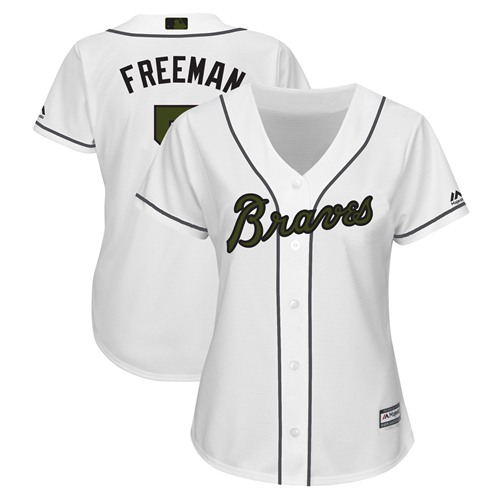 Braves #5 Freddie Freeman White 2018 Memorial Day Cool Base Women's Stitched MLB Jersey