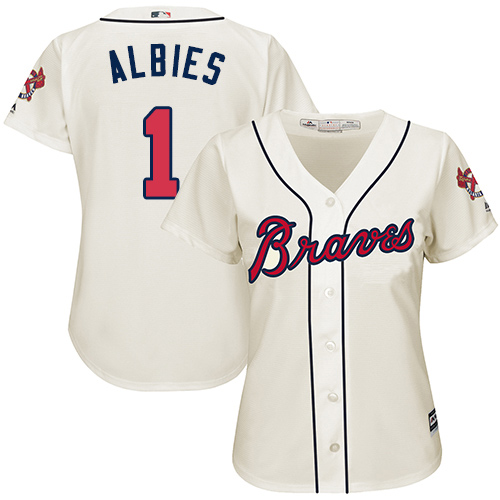 Braves #1 Ozzie Albies Cream Alternate Women's Stitched MLB Jersey