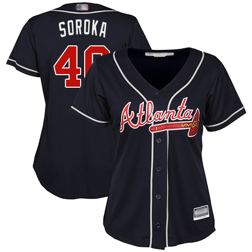 Braves #40 Mike Soroka Navy Blue Alternate Women's Stitched MLB Jersey