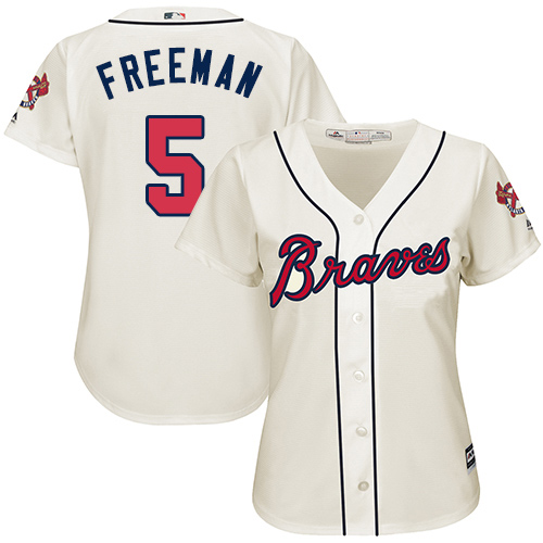 Braves #5 Freddie Freeman Cream Alternate Women's Stitched MLB Jersey