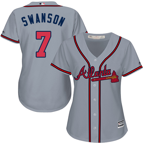 Braves #7 Dansby Swanson Grey Road Women's Stitched MLB Jersey