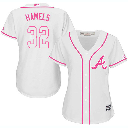 Braves #32 Cole Hamels White/Pink Fashion Women's Stitched MLB Jersey