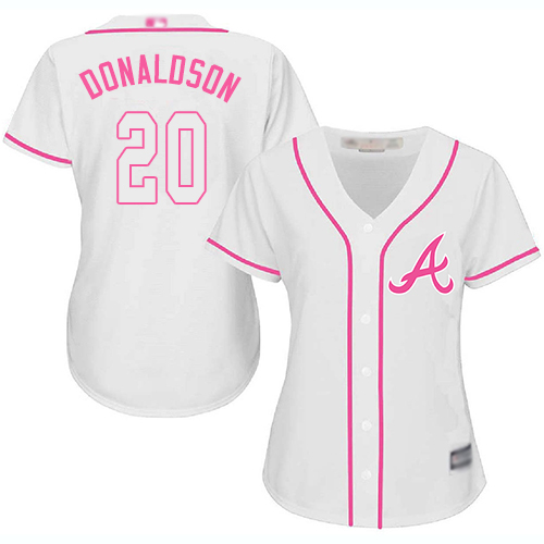 Braves #20 Josh Donaldson White/Pink Fashion Women's Stitched MLB Jersey