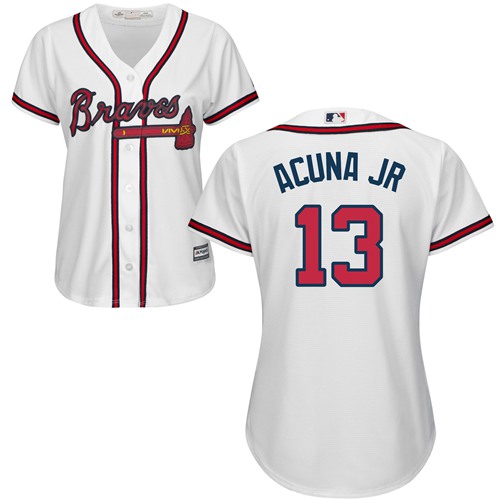 Braves #13 Ronald Acuna Jr. White Home Women's Stitched MLB Jersey