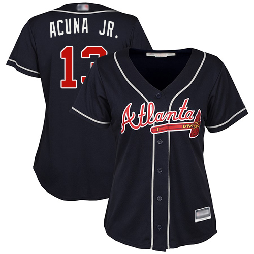 Braves #13 Ronald Acuna Jr. Navy Blue Alternate Women's Stitched MLB Jersey