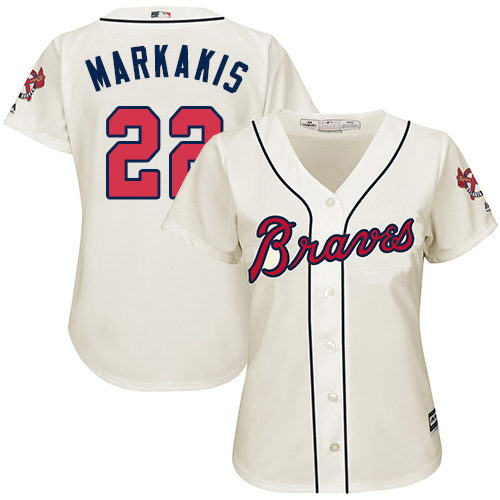 Braves #22 Nick Markakis Cream Alternate Women's Stitched MLB Jersey
