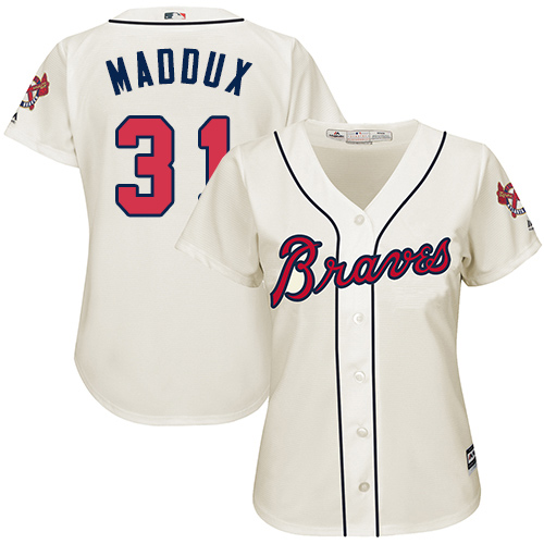 Braves #31 Greg Maddux Cream Alternate Women's Stitched MLB Jersey