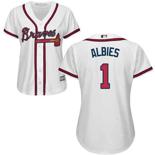 Braves #1 Ozzie Albies White Home Women's Stitched MLB Jersey