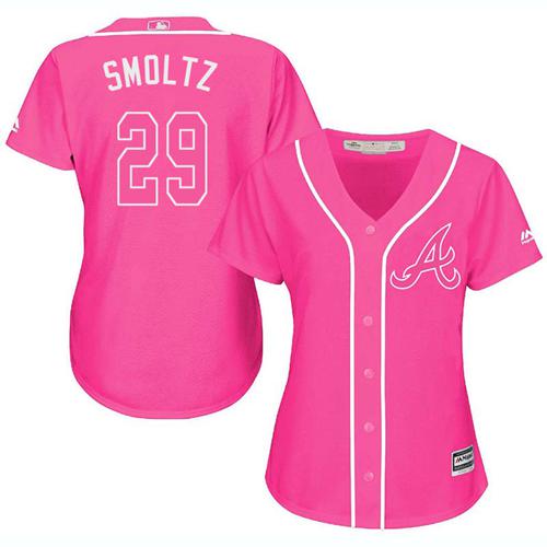 Braves #29 John Smoltz Pink Fashion Women's Stitched MLB Jersey