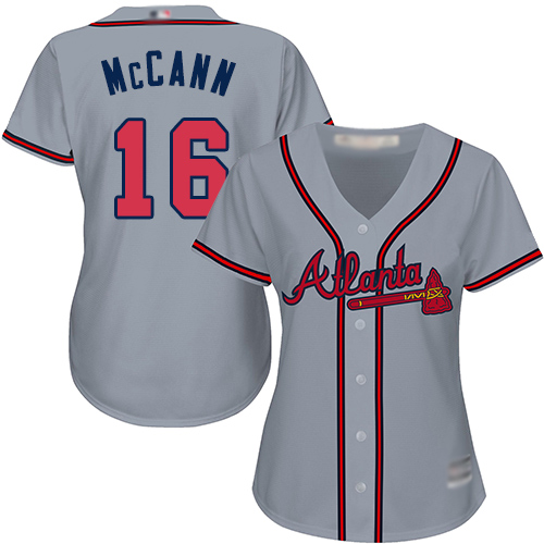 Braves #16 Brian McCann Grey Road Women's Stitched MLB Jersey