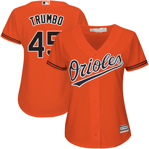 Orioles #45 Mark Trumbo Orange Alternate Women's Stitched MLB Jersey